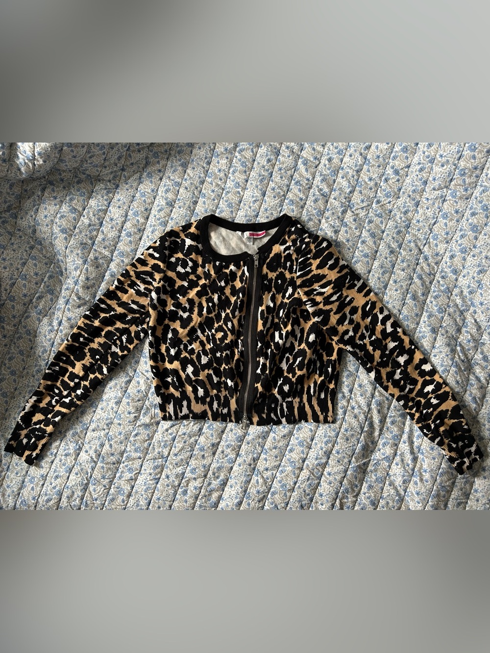 Tracy Reese Sweater Women's Animal Print Long Sleeve Crop Cardigan Size S